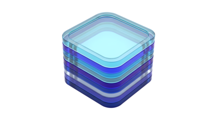 A stack of translucent blue and cyan square layers