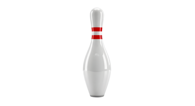 A single white bowling pin with red stripes