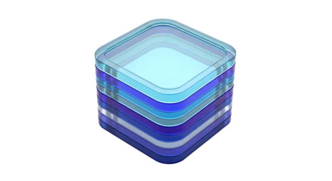 A stack of translucent blue and cyan square layers