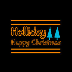 Holiday happy christmas festive neon text with trees vector art