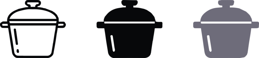 pot cooking icon variations outline silhouette and colored pot set for branding