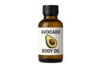 Avocado body oil serum bottle on transparent background