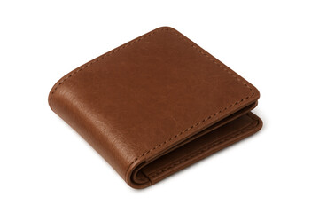 Brown leather bifold wallet with transparent background