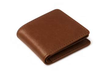 Brown leather bifold wallet with transparent background