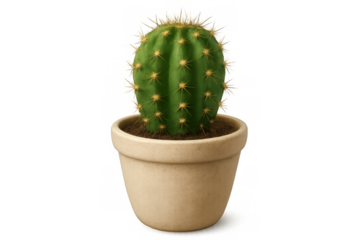 Cactus plant growing in small pot on transparent background