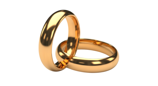 Two elegant gold wedding rings intertwined, symbolizing love and commitment - Powered by Adobe