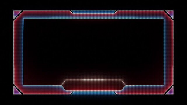 neon glowing streaming game pixel border frame, red blue glowing border rectangle frame, glowing border for live stream and overlay