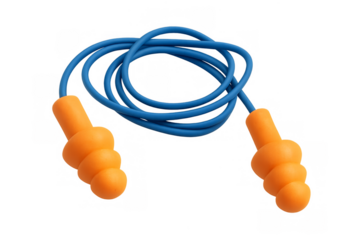 Orange earplugs with blue cord for hearing protection