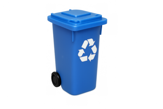 Blue recycling bin with symbol on transparent background - Powered by Adobe