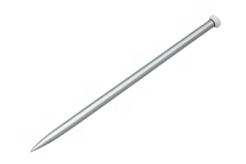 Silver metal knitting needle with transparent background