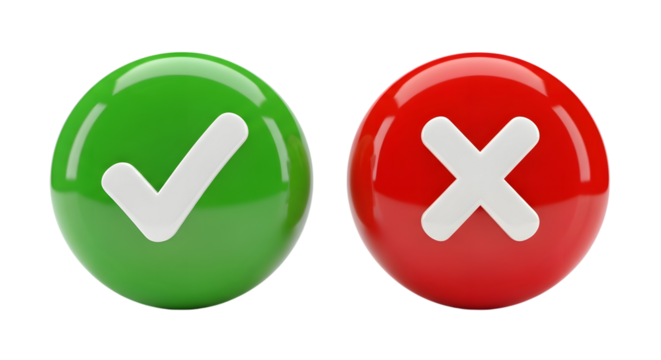 Green check mark and red cross