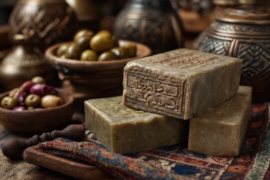 Antique Bars of Aleppo Soap: Natural Olive-Based Cleansing Products for Organic Hygiene and Cosmetic Care
