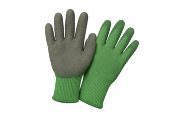Pair of green and grey work gloves providing hand protection