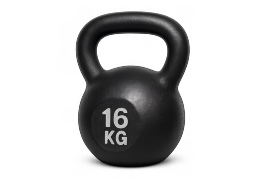 Black 16 kg kettlebell for fitness training and workout