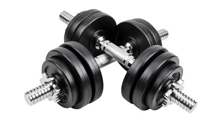 Two adjustable dumbbells with chrome handles and black weight plates