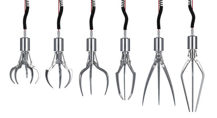 A collection of six different robotic grippers and claws