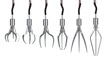 A collection of six different robotic grippers and claws