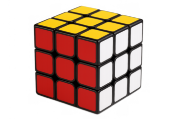 Colorful puzzle cube solving logic problem on transparent background