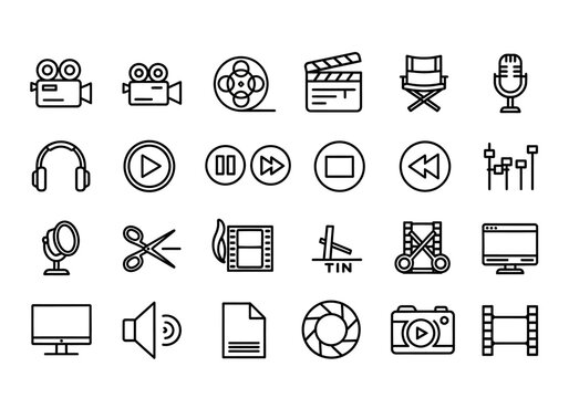 Video production and filmmaking line icon set, symbols for multimedia, cinema and movie editing, vector graphic elements erty (173)