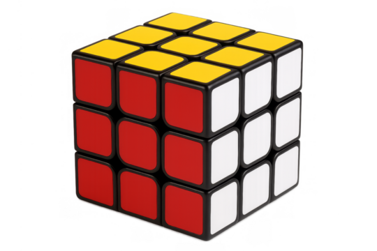 Colorful puzzle cube solving logic problem on transparent background