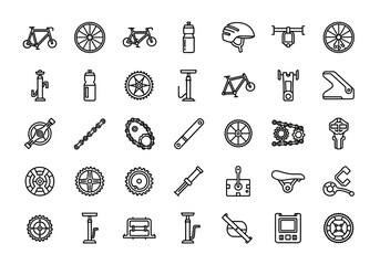 Bike parts and cycling equipment outline icon set for sports and transport concepts erty (190).eps