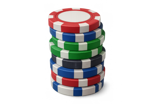 Stack of colorful playing chips on transparent background