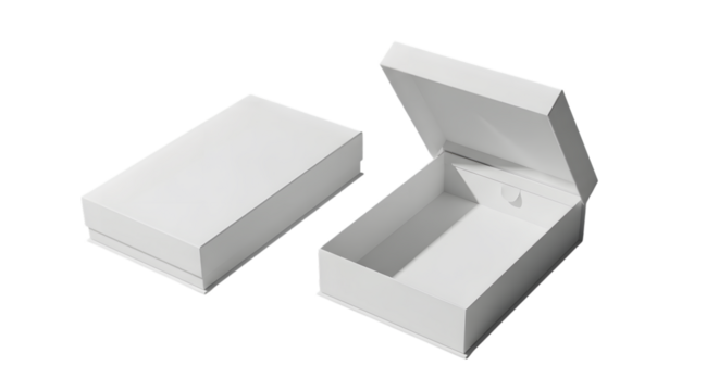 Open and closed white cardboard gift box