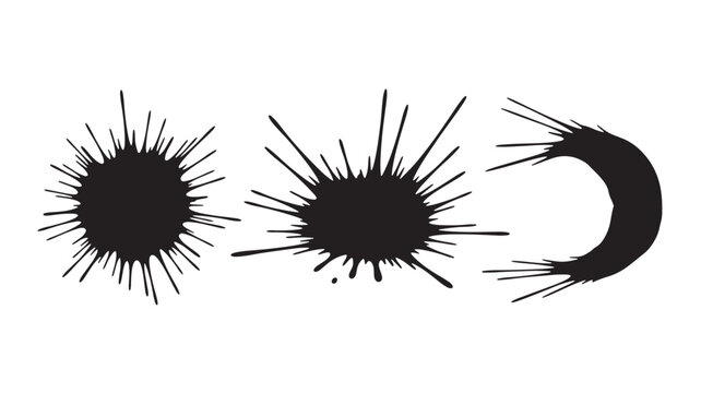 a striking arrangement of three black spiky shapes resembling sea urchins or abstract forms presented in a minimalist style on transparent background silhouette high quality professional