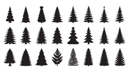 a collection of various pine tree shapes in a dark monochrome style ideal for graphic design projects on transparent background silhouette high quality professional detailed modern