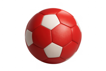 Red and white pentagons forming a soccer ball. Classic sports equipment for championships, youth activities, or online gaming