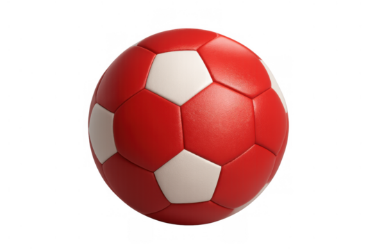 Red and white pentagons forming a soccer ball. Classic sports equipment for championships, youth activities, or online gaming - Powered by Adobe