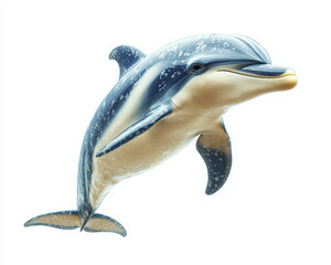 Hyperrealistic Dolphin Isolated on White Background Showing Detailed Skin Texture and Anatomy