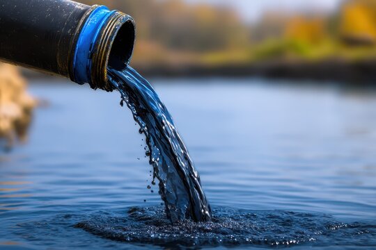 Contaminated Leachate Flowing from Black and Blue Pipe into a Lake in Ronneby, Sweden