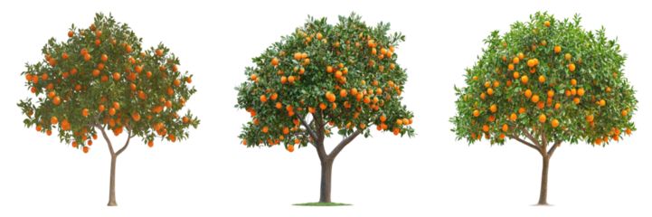 Three orange trees full of ripe fruits