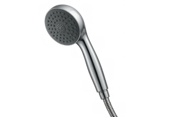 Chrome shower head with hose isolated on transparent background