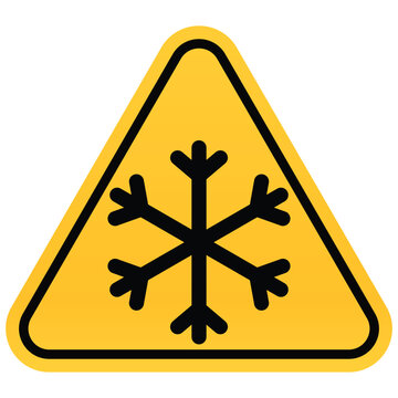 Snowflake warning sign simple flat vector illustration isolated on white background for weather alerts and safety messages