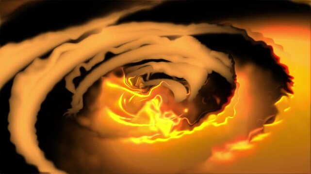Abstract vortex of swirling orange and yellow energy with dark edges and a bright center glow effect
