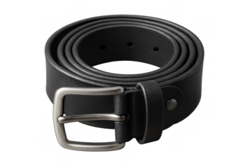 Black leather belt accessory with silver buckle