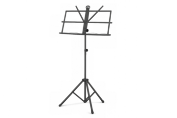 Empty black metal music stand on background