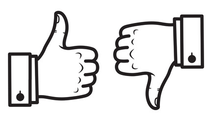 a contrasting pair of hands depicting approval and disapproval featuring a thumbs up and thumbs down on transparent background silhouette high quality professional detailed modern elegant