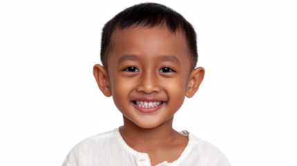 Portrait of a happy young boy smiling isolated on white a cheerful childs expression