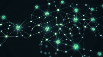 Fototapeta premium Abstract network connection system with glowing green dots and lines