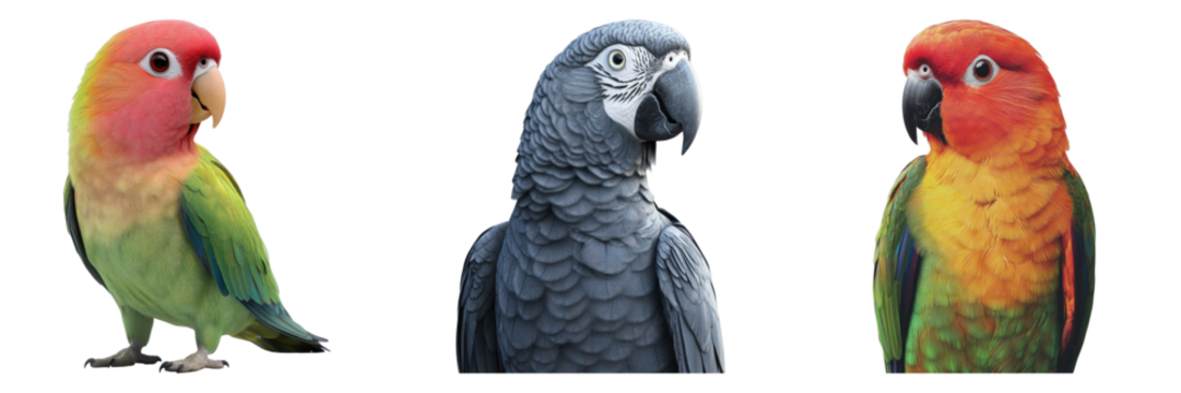 Three colorful parrots showcase their vibrant plumage, offering a captivating glimpse into the avian world