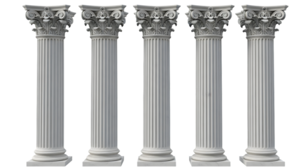 Five ancient greek corinthian columns standing in a row