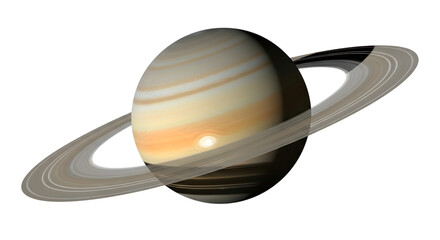 A realistic 3d rendering of the planet saturn with its prominent rings, isolated on a transparent background