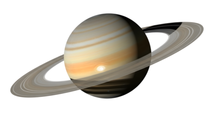 A realistic 3d rendering of the planet saturn with its prominent rings, isolated on a transparent background