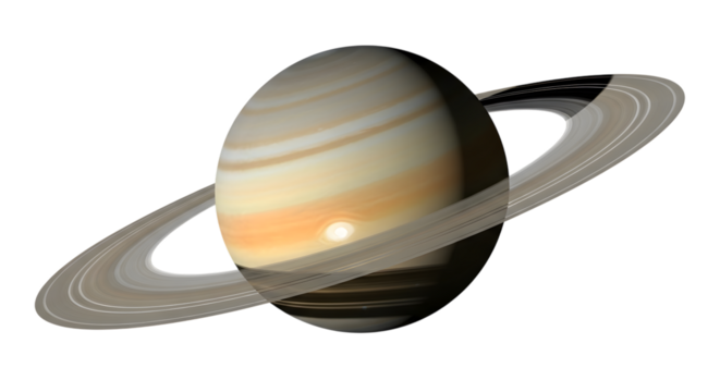 A realistic 3d rendering of the planet saturn with its prominent rings, isolated on a transparent background