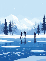 Winter ice skating illustration 