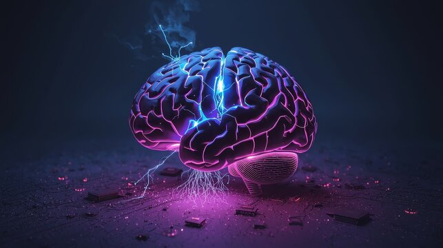 Artificial intelligence brain with neural network connections and data flow