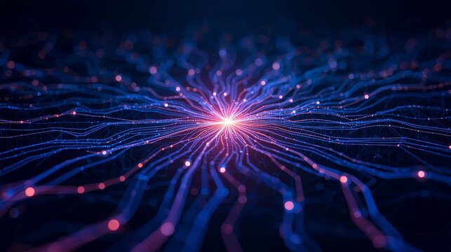 Abstract technology background with glowing circuit board and data transmission